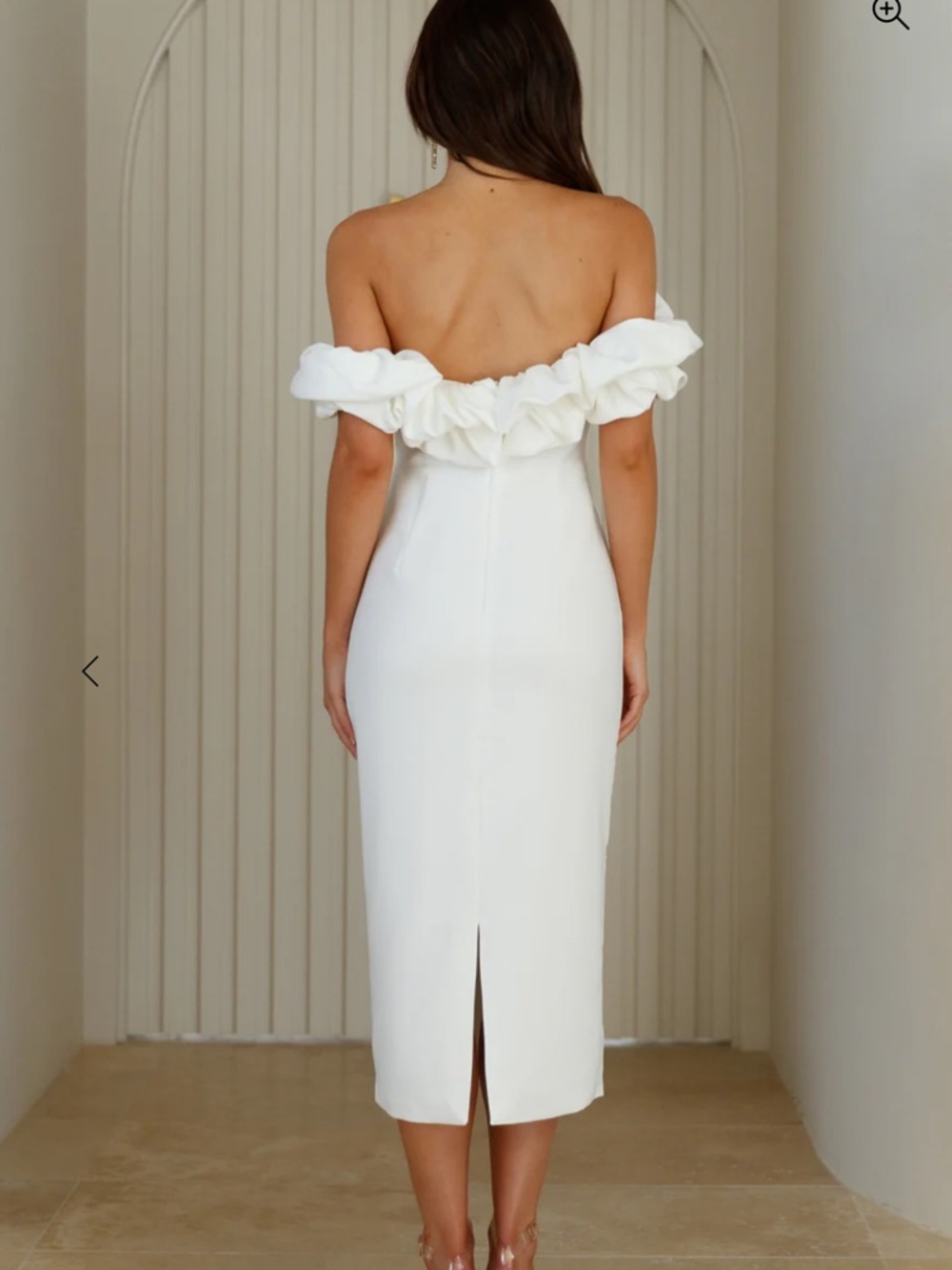 Hello Molly Elegant Off-Shoulder White Midi Dress with Ruffle Detail - Picture 4 of 7